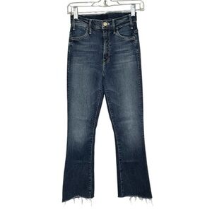 MOTHER Flare Blue Denim Jeans with Distressed Hem